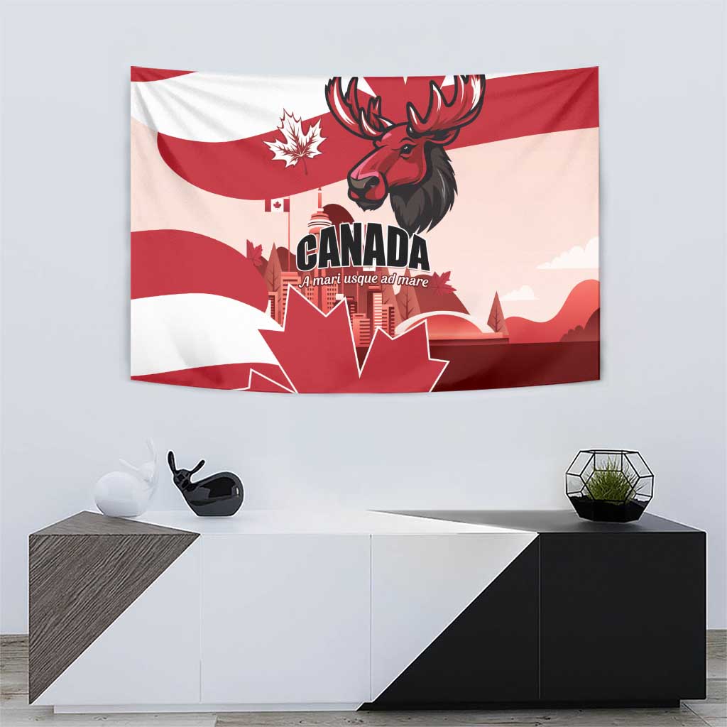 Canada Day 1867 Tapestry Moose With Maple Leaves