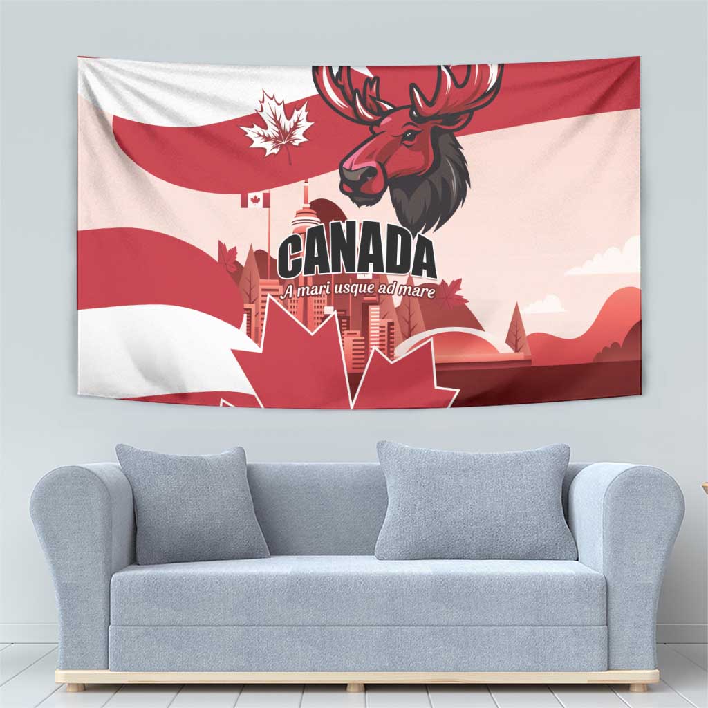 Canada Day 1867 Tapestry Moose With Maple Leaves