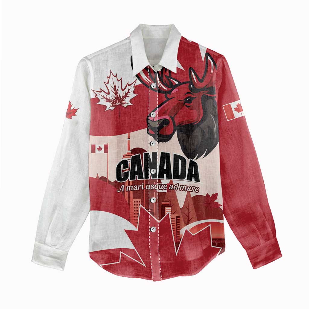 Personalised Canada Day 1867 Women Casual Shirt Moose With Maple Leaves