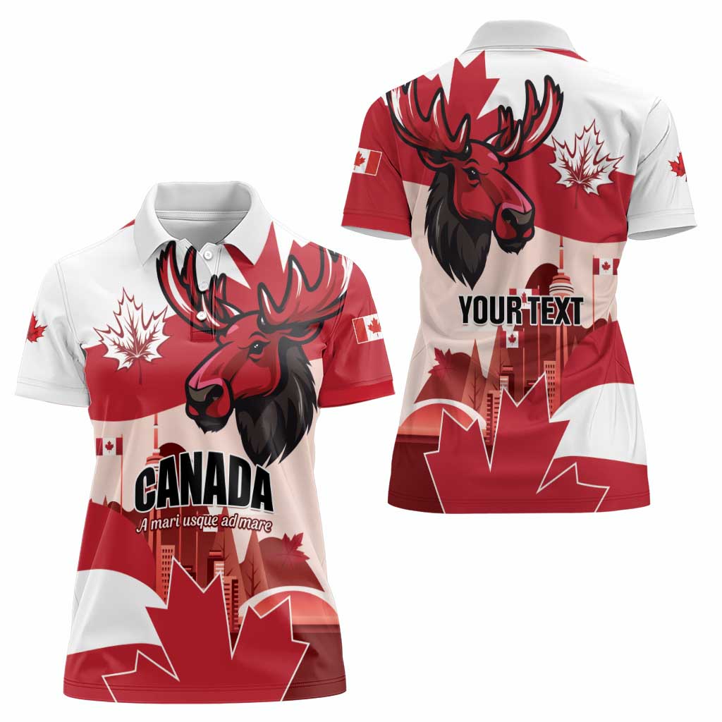 Personalised Canada Day 1867 Women Polo Shirt Moose With Maple Leaves