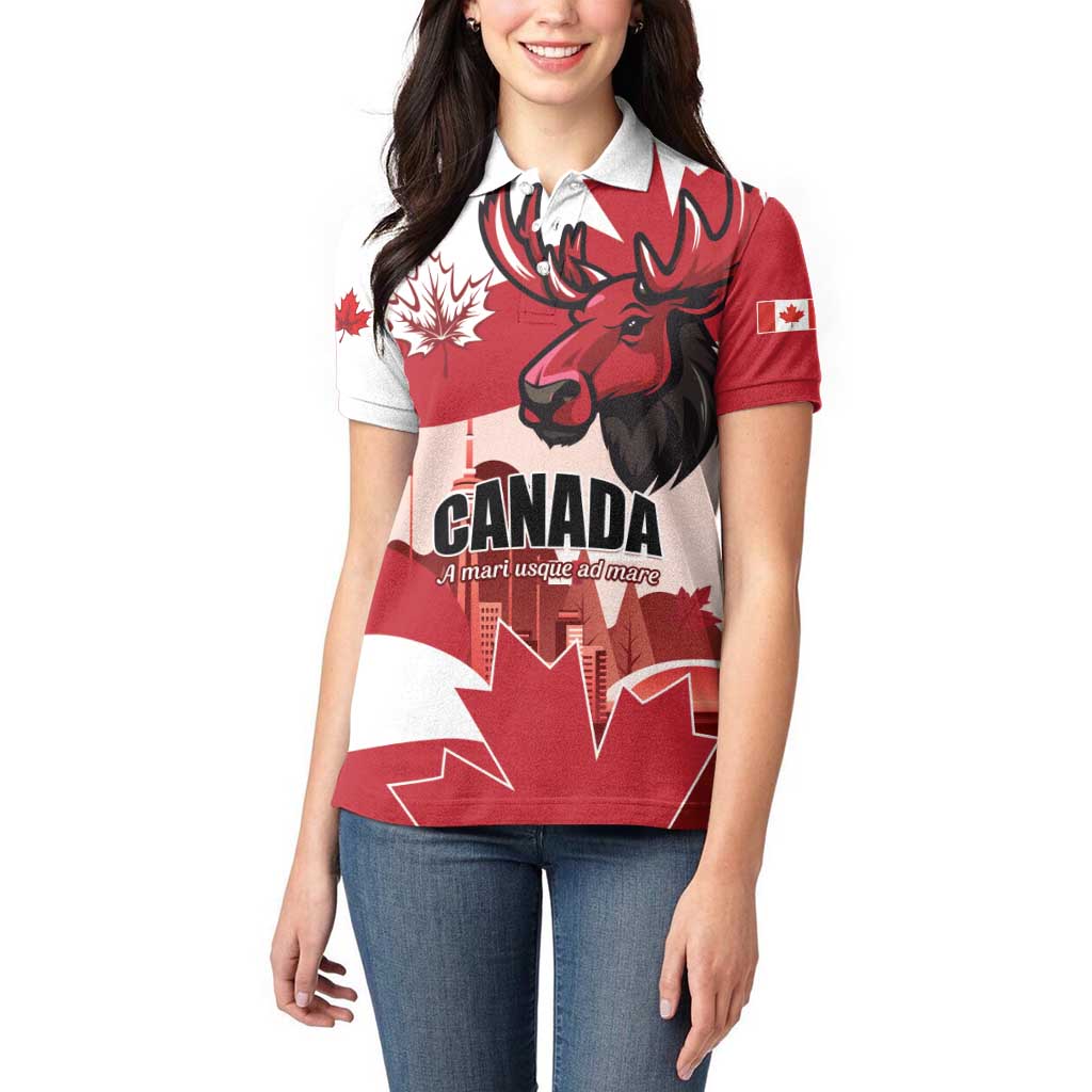 Personalised Canada Day 1867 Women Polo Shirt Moose With Maple Leaves