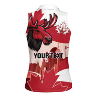 Personalised Canada Day 1867 Women Sleeveless Polo Shirt Moose With Maple Leaves