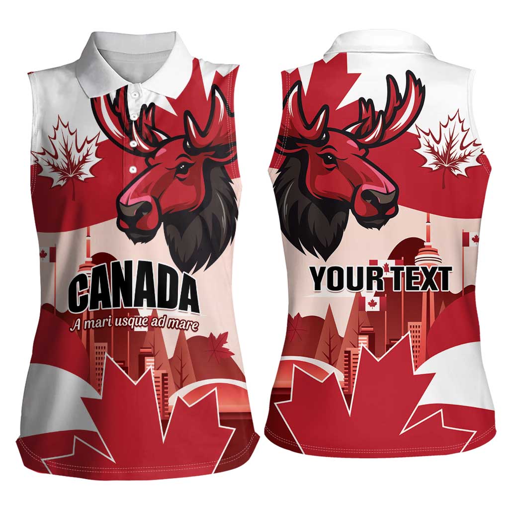 Personalised Canada Day 1867 Women Sleeveless Polo Shirt Moose With Maple Leaves