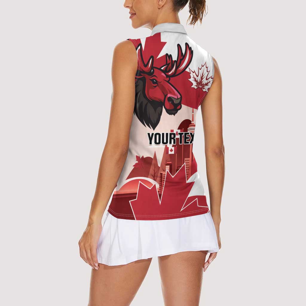 Personalised Canada Day 1867 Women Sleeveless Polo Shirt Moose With Maple Leaves