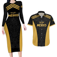 Custom Football 2025 Mexico Couples Matching Long Sleeve Bodycon Dress and Hawaiian Shirt Special Gold Edition