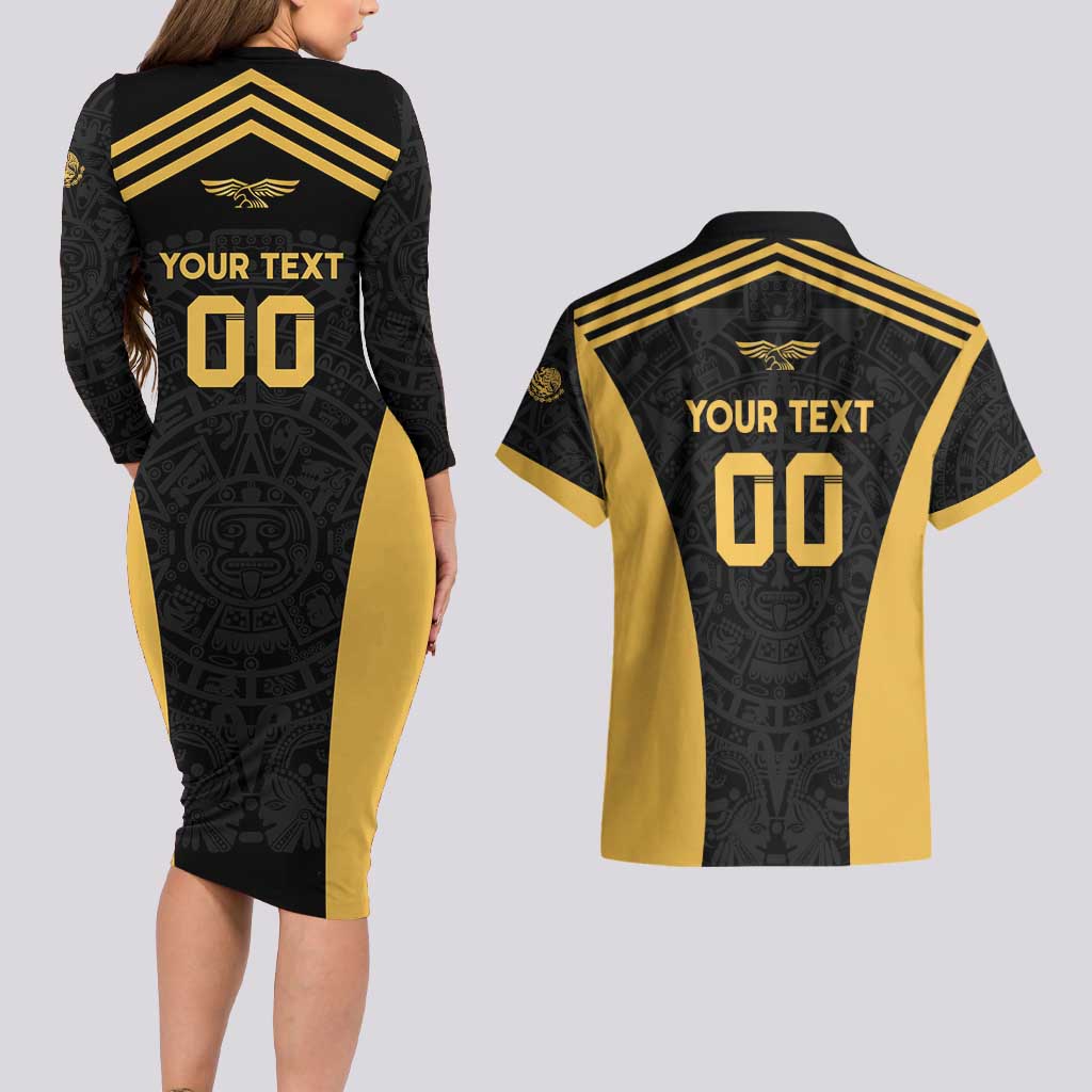 Custom Football 2025 Mexico Couples Matching Long Sleeve Bodycon Dress and Hawaiian Shirt Special Gold Edition