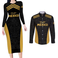 Custom Football 2025 Mexico Couples Matching Long Sleeve Bodycon Dress and Long Sleeve Button Shirt Special Gold Edition