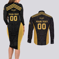 Custom Football 2025 Mexico Couples Matching Long Sleeve Bodycon Dress and Long Sleeve Button Shirt Special Gold Edition