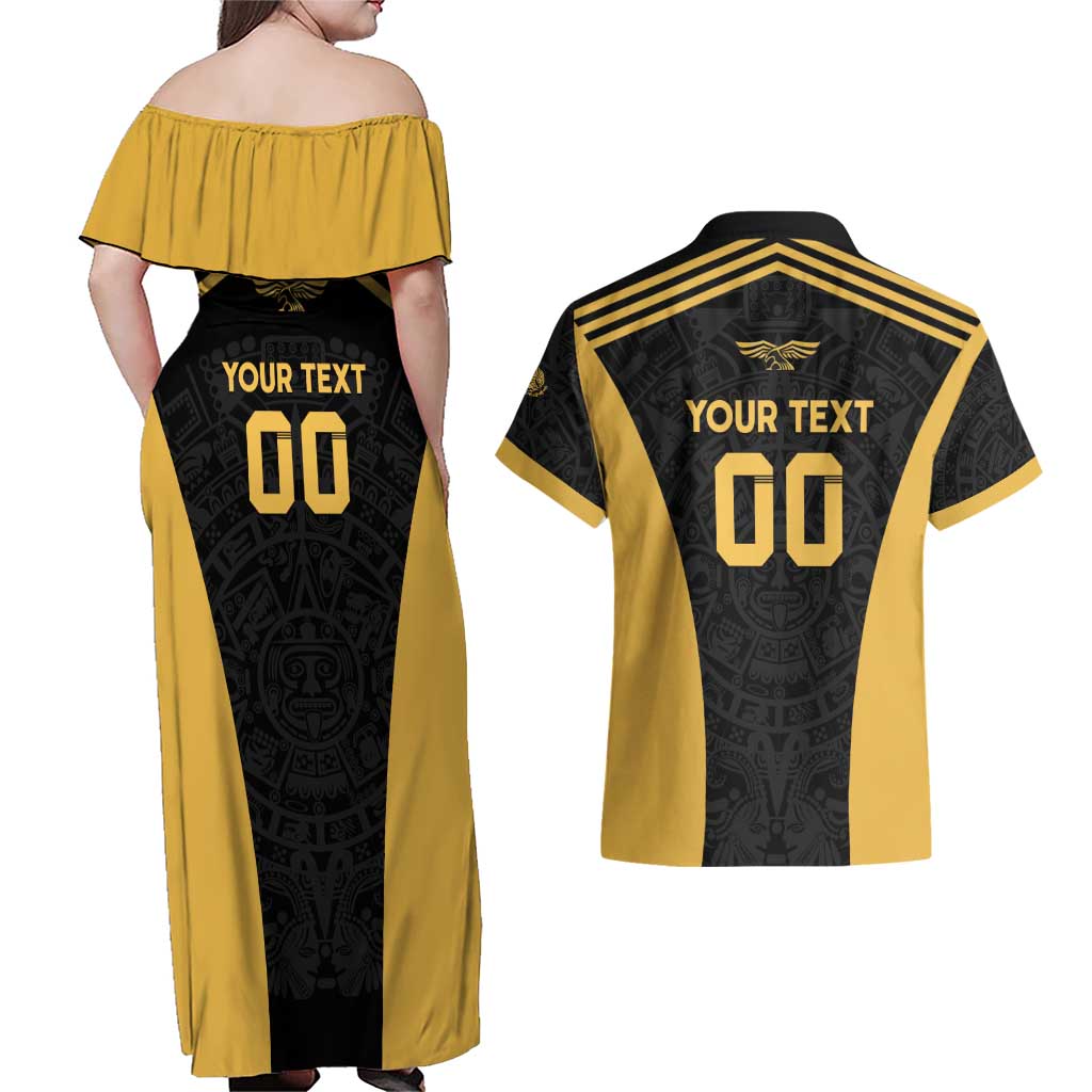 Custom Football 2025 Mexico Couples Matching Off Shoulder Maxi Dress and Hawaiian Shirt Special Gold Edition