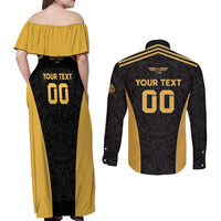 Custom Football 2025 Mexico Couples Matching Off Shoulder Maxi Dress and Long Sleeve Button Shirt Special Gold Edition