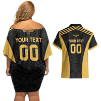 Custom Football 2025 Mexico Couples Matching Off Shoulder Short Dress and Hawaiian Shirt Special Gold Edition