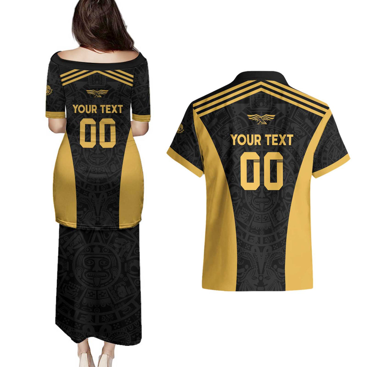 Custom Football 2025 Mexico Couples Matching Puletasi and Hawaiian Shirt Special Gold Edition
