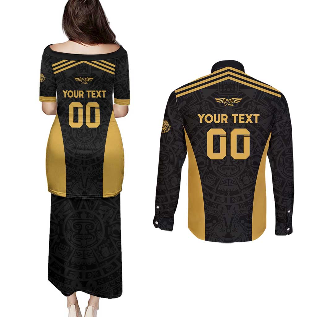 Custom Football 2025 Mexico Couples Matching Puletasi and Long Sleeve Button Shirt Special Gold Edition