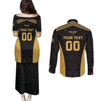 Custom Football 2025 Mexico Couples Matching Puletasi and Long Sleeve Button Shirt Special Gold Edition