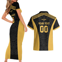Custom Football 2025 Mexico Couples Matching Short Sleeve Bodycon Dress and Hawaiian Shirt Special Gold Edition