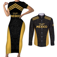 Custom Football 2025 Mexico Couples Matching Short Sleeve Bodycon Dress and Long Sleeve Button Shirt Special Gold Edition