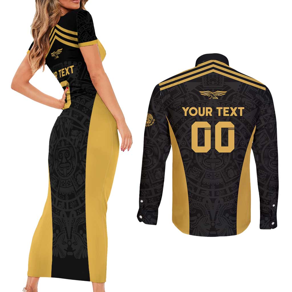Custom Football 2025 Mexico Couples Matching Short Sleeve Bodycon Dress and Long Sleeve Button Shirt Special Gold Edition