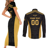 Custom Football 2025 Mexico Couples Matching Short Sleeve Bodycon Dress and Long Sleeve Button Shirt Special Gold Edition