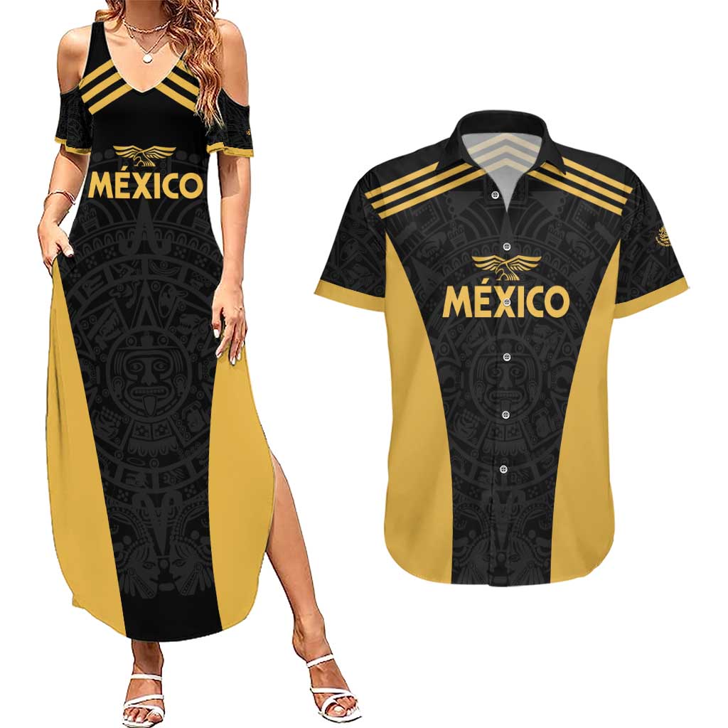 Custom Football 2025 Mexico Couples Matching Summer Maxi Dress and Hawaiian Shirt Special Gold Edition