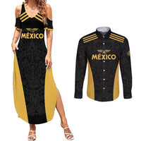 Custom Football 2025 Mexico Couples Matching Summer Maxi Dress and Long Sleeve Button Shirt Special Gold Edition