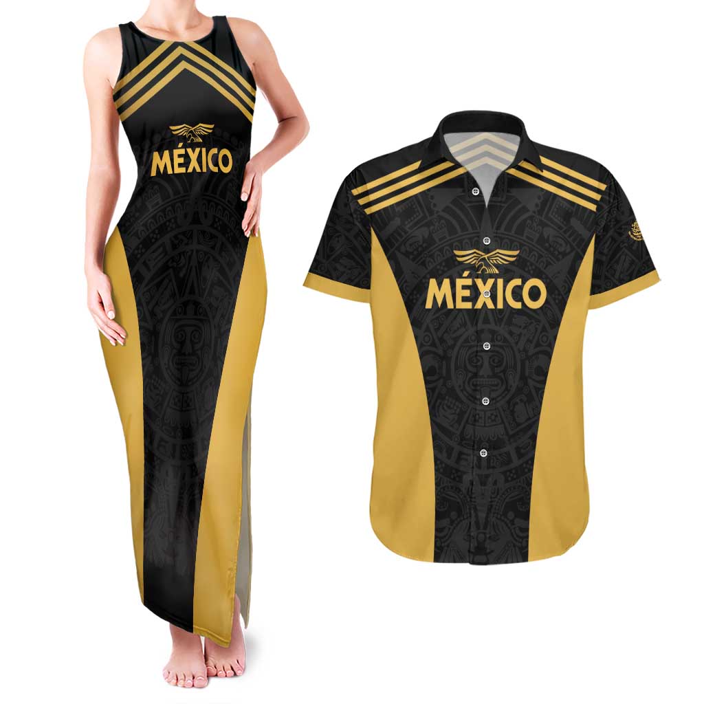 Custom Football 2025 Mexico Couples Matching Tank Maxi Dress and Hawaiian Shirt Special Gold Edition