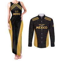 Custom Football 2025 Mexico Couples Matching Tank Maxi Dress and Long Sleeve Button Shirt Special Gold Edition