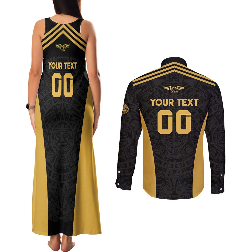 Custom Football 2025 Mexico Couples Matching Tank Maxi Dress and Long Sleeve Button Shirt Special Gold Edition