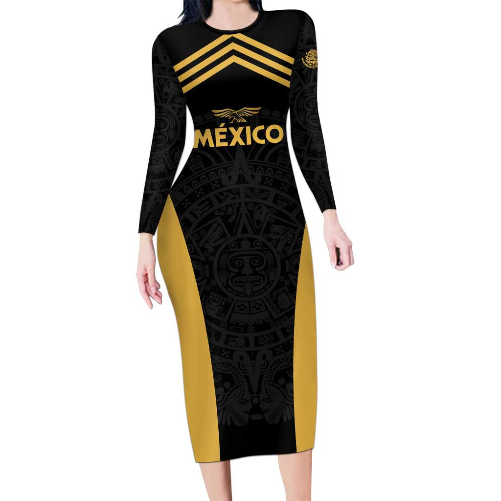 Custom Football 2025 Mexico Family Matching Long Sleeve Bodycon Dress and Hawaiian Shirt Special Gold Edition