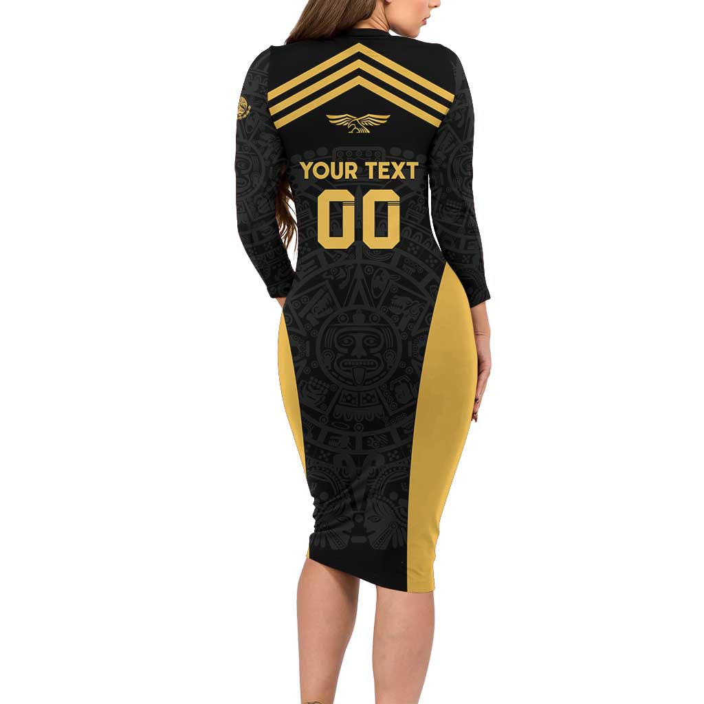 Custom Football 2025 Mexico Family Matching Long Sleeve Bodycon Dress and Hawaiian Shirt Special Gold Edition
