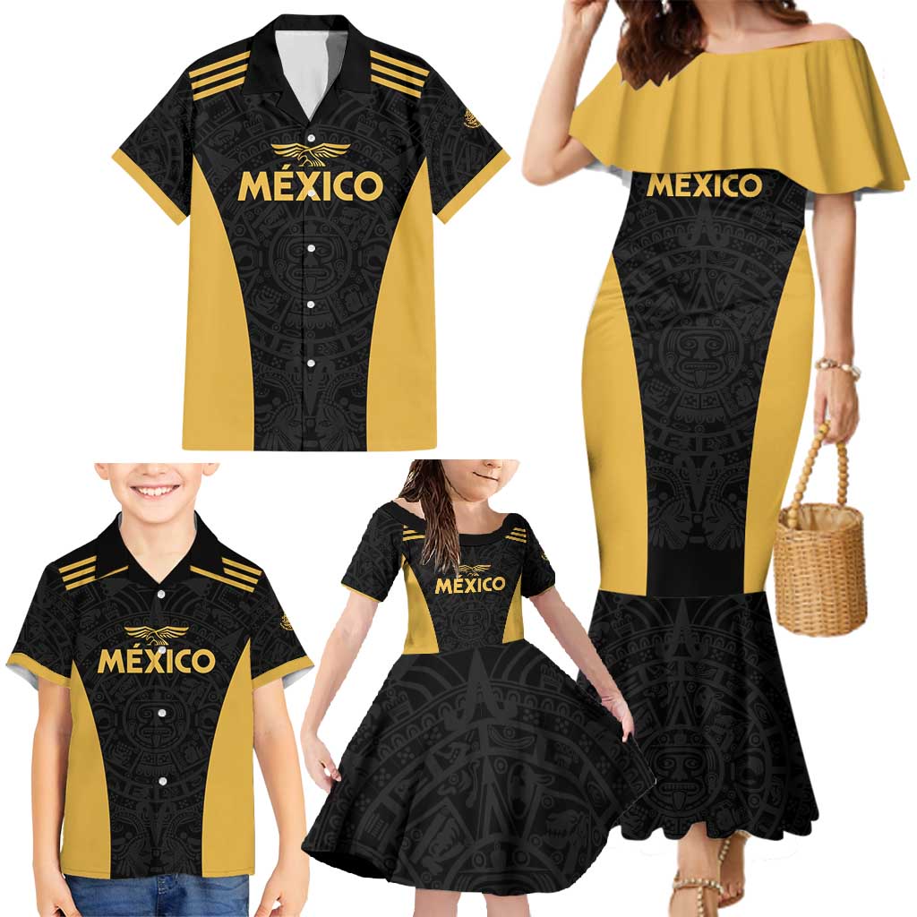 Custom Football 2025 Mexico Family Matching Mermaid Dress and Hawaiian Shirt Special Gold Edition