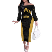 Custom Football 2025 Mexico Family Matching Off The Shoulder Long Sleeve Dress and Hawaiian Shirt Special Gold Edition