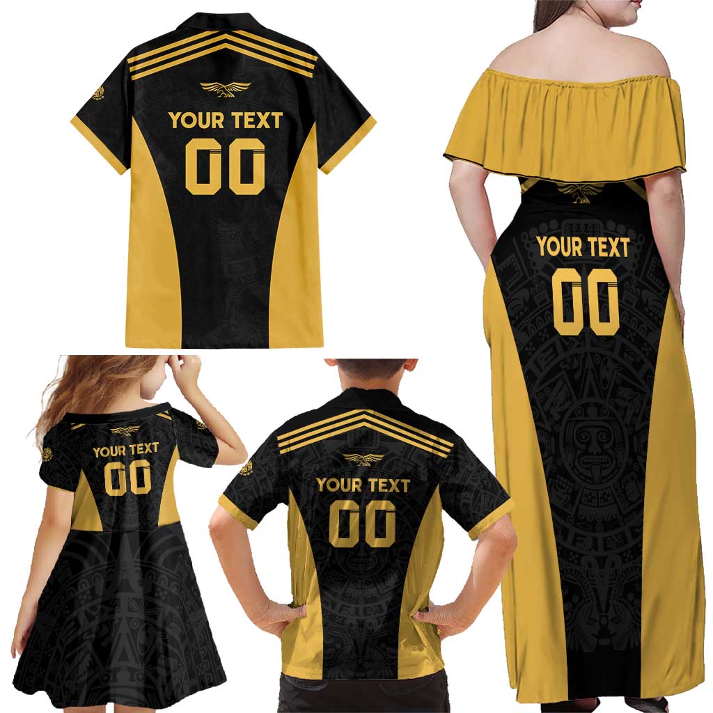Custom Football 2025 Mexico Family Matching Off Shoulder Maxi Dress and Hawaiian Shirt Special Gold Edition