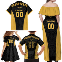 Custom Football 2025 Mexico Family Matching Off Shoulder Maxi Dress and Hawaiian Shirt Special Gold Edition