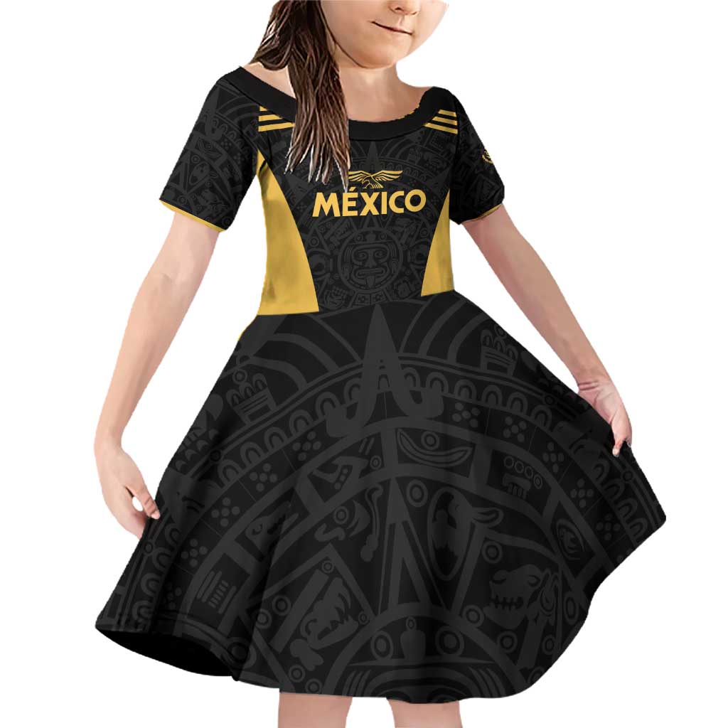 Custom Football 2025 Mexico Family Matching Off Shoulder Short Dress and Hawaiian Shirt Special Gold Edition
