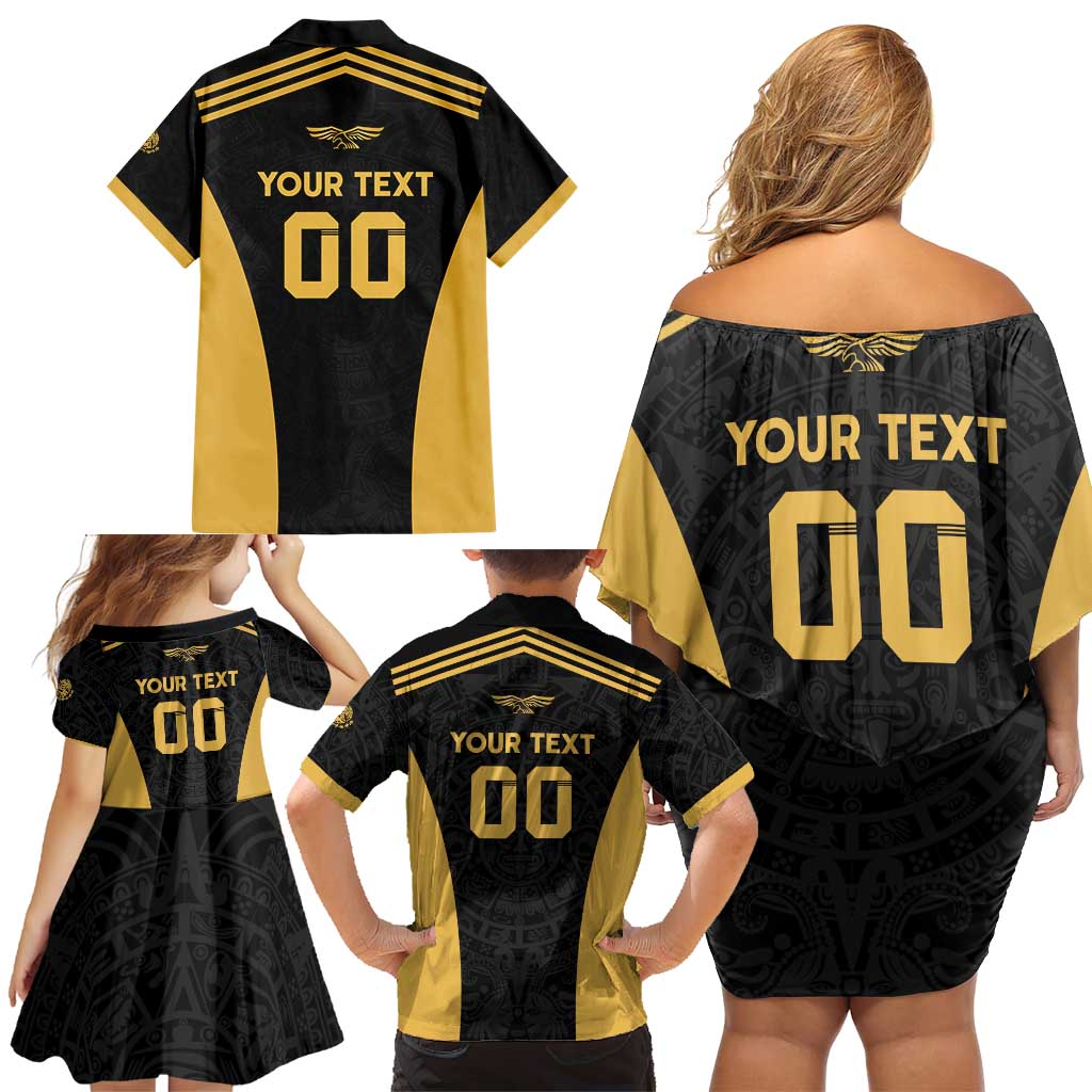 Custom Football 2025 Mexico Family Matching Off Shoulder Short Dress and Hawaiian Shirt Special Gold Edition