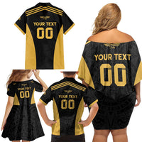 Custom Football 2025 Mexico Family Matching Off Shoulder Short Dress and Hawaiian Shirt Special Gold Edition