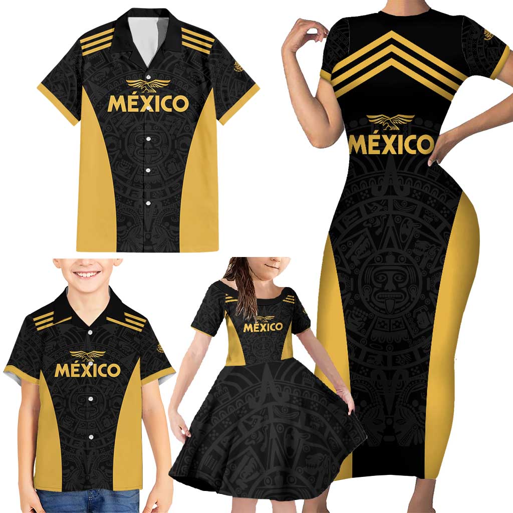 Custom Football 2025 Mexico Family Matching Short Sleeve Bodycon Dress and Hawaiian Shirt Special Gold Edition