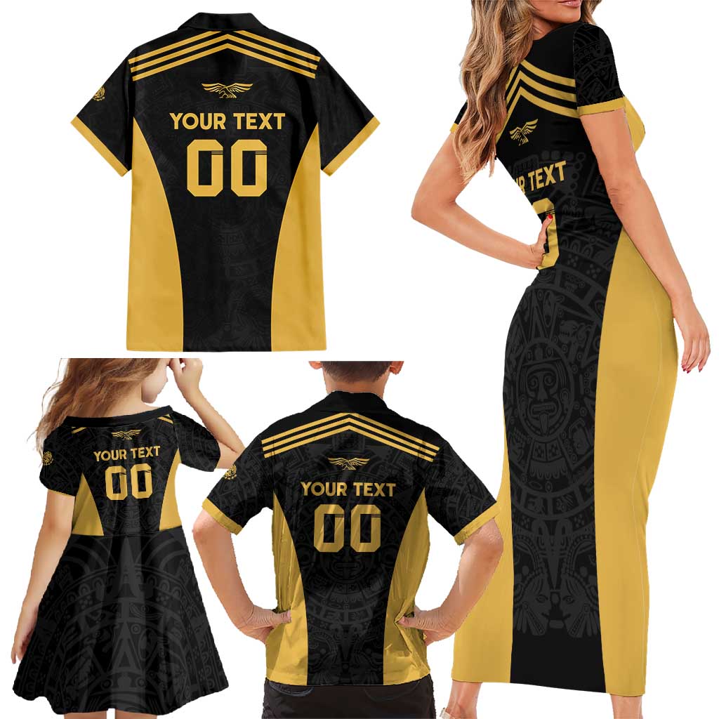 Custom Football 2025 Mexico Family Matching Short Sleeve Bodycon Dress and Hawaiian Shirt Special Gold Edition