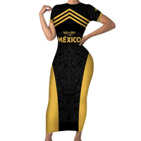 Custom Football 2025 Mexico Family Matching Short Sleeve Bodycon Dress and Hawaiian Shirt Special Gold Edition