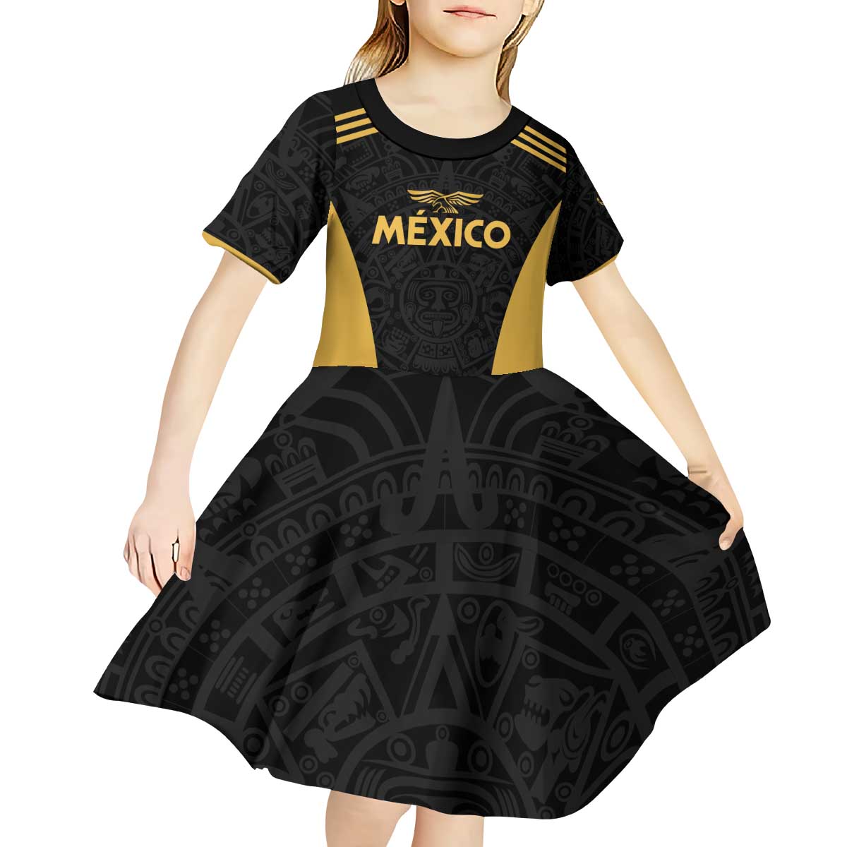 Custom Football 2025 Mexico Kid Short Sleeve Dress Special Gold Edition