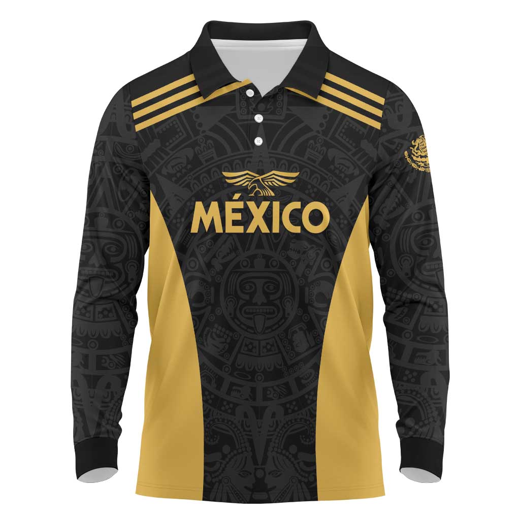Custom Football 2025 Mexico Long Sleeve Polo Shirt Special Gold Edition