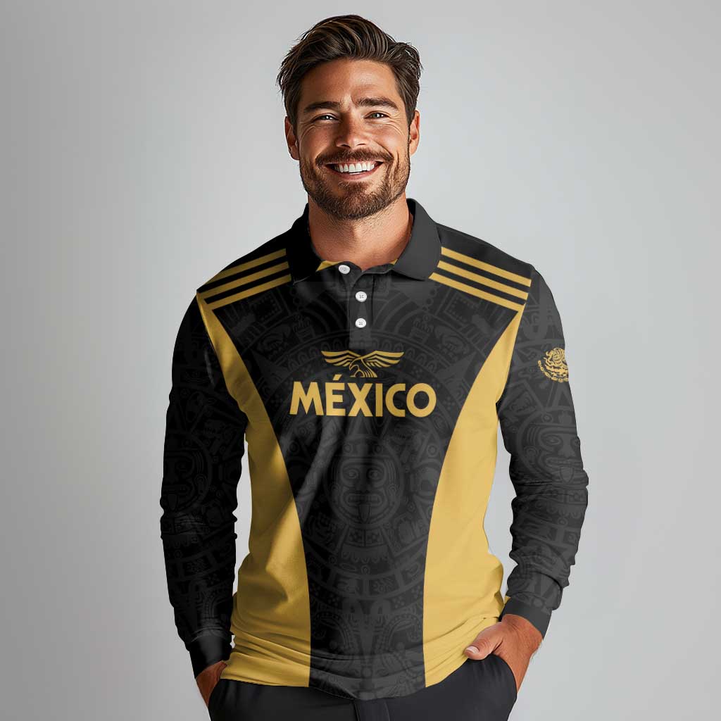 Custom Football 2025 Mexico Long Sleeve Polo Shirt Special Gold Edition