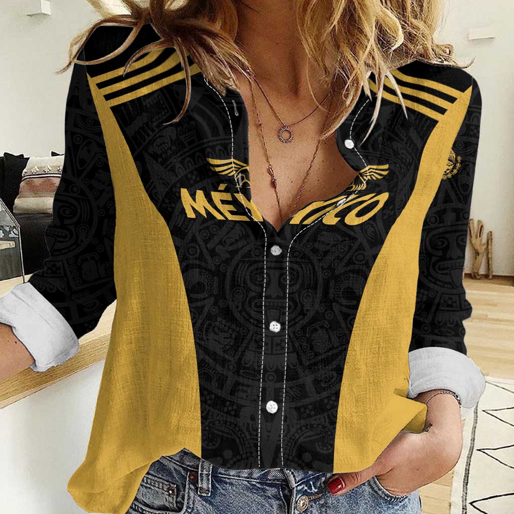Custom Football 2025 Mexico Women Casual Shirt Special Gold Edition