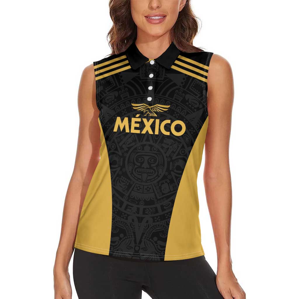 Custom Football 2025 Mexico Women Sleeveless Polo Shirt Special Gold Edition