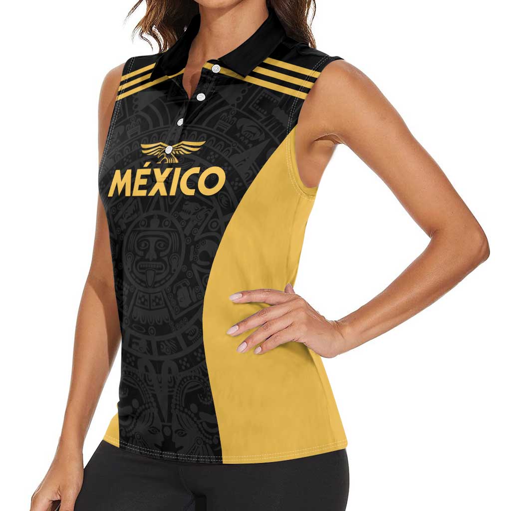 Custom Football 2025 Mexico Women Sleeveless Polo Shirt Special Gold Edition