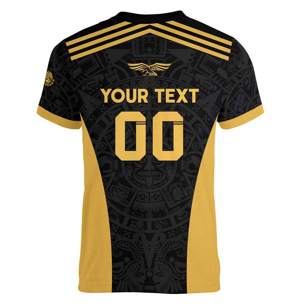 Custom Football 2025 Mexico Women V-Neck T-Shirt Special Gold Edition