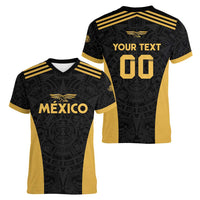 Custom Football 2025 Mexico Women V-Neck T-Shirt Special Gold Edition