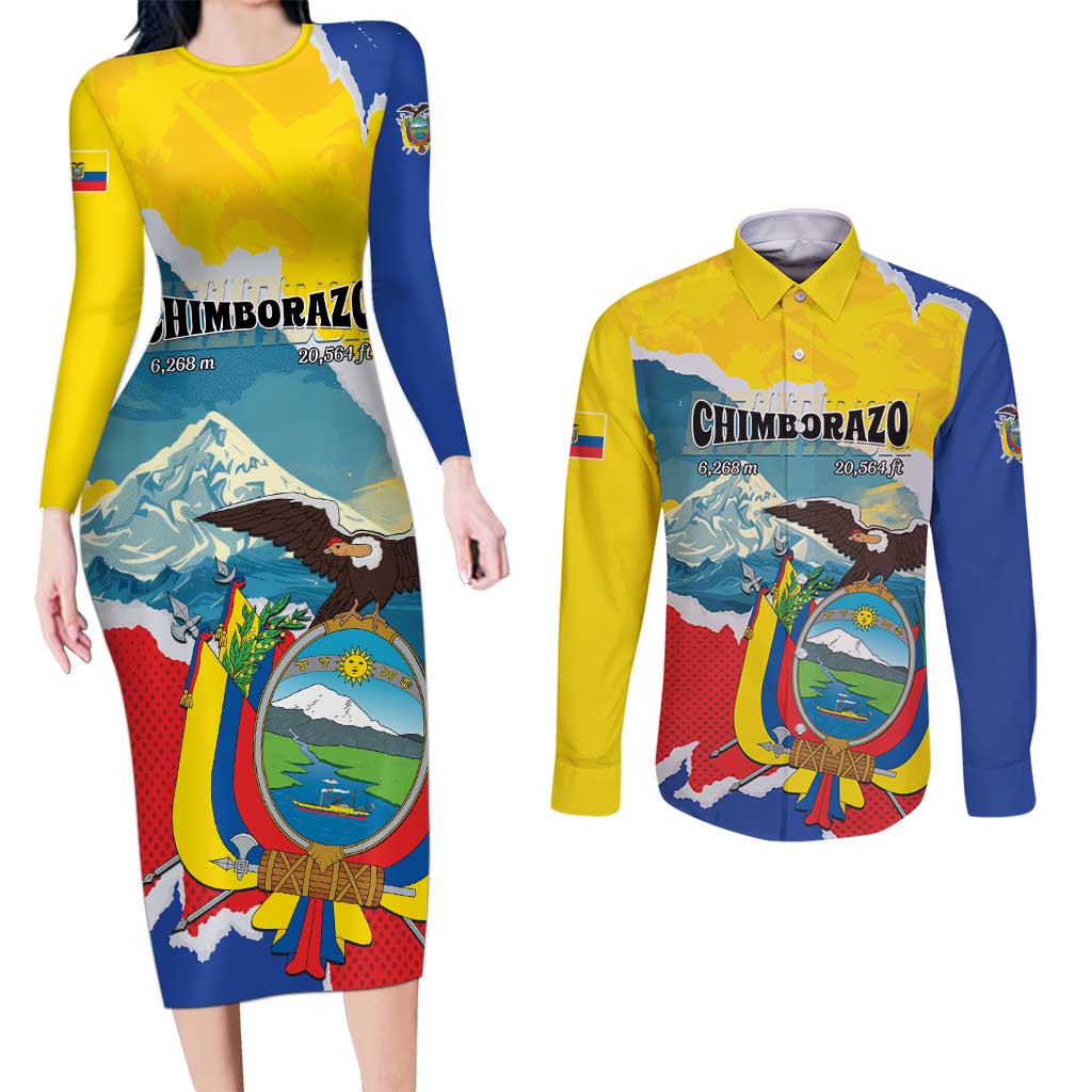 Personalized Ecuador Chimborazo Mountain Couples Matching Long Sleeve Bodycon Dress and Long Sleeve Button Shirt La Sultana de Los Andes