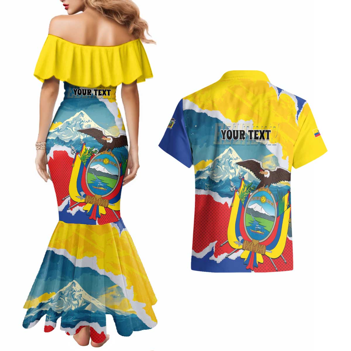 Personalized Ecuador Chimborazo Mountain Couples Matching Mermaid Dress and Hawaiian Shirt La Sultana de Los Andes