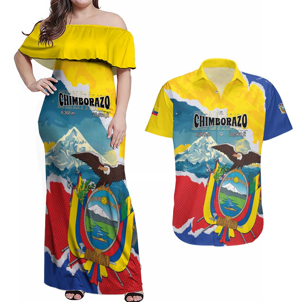 Personalized Ecuador Chimborazo Mountain Couples Matching Off Shoulder Maxi Dress and Hawaiian Shirt La Sultana de Los Andes